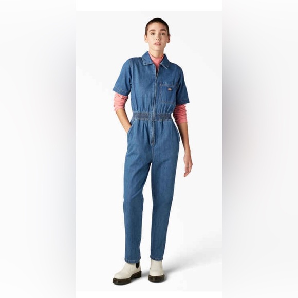 Dickies Houston Regular‎ Fit Denim jeans smocked Coveralls jumpsuit size XS new - Picture 1 of 8